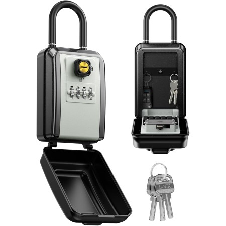 Vewaci Large Lock Box for Keys with Code, 4 Digits Combination Portable Key Lock Box with Resettable Spare Key, Weatherproof Key Safe Storage Lockbox for Home, Office Door Handle, No Drilling Needed