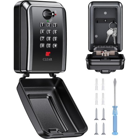 Vewaci Wall-Mounted Key Lock Box with Code, 12 Digit Combination Lock Box for Keys, Large Capacity & Weatherproof Outdoor Lockbox, Key Safe Storage Lock Box for Outside, Home, Office, Garage Vewaci Wall-Mounted Key Lock Box with Code, 12 Digit Combination Lock Box for Keys, Large Capacity & Weatherproof Outdoor Lockbox, Key Safe Storage Lock Box for Outside, Home, Office, Garage