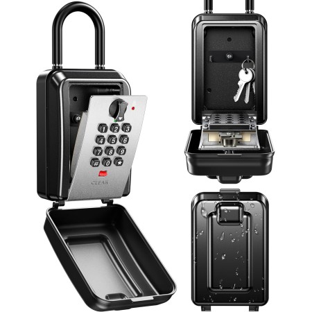 Vewaci Portable Key Lock Box with Shackle, 12 Digit Combination Lock Box for Keys with Code, Large Capacity & Weatherproof Outdoor Lockbox, Key Safe Storage Lock Box for Airbnb, Home, Office, Garage
