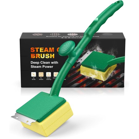 Vewaci Steam Grill Brush Bristle Free for Outdoor Grill, BBQ Grill Cleaning Brush with Scraper & Cleaning Pad, 15.7" Extra Long Safe Grill Cleaner, Barbecue Brush for Cast Iron/Stainless-Steel Grates