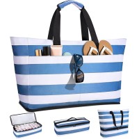 Vewaci Beach Bag with Detachable Cooler, 54L Large Beach Bags Waterproof Sandproof for Women Men, Beach Tote Pool Bag with Zipper for Family, Travel Vacation Essentials(Blue)