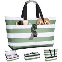Vewaci 54L Large Beach Bag with Cooler, Beach Bags Waterproof Sandproof for Women Men, Beach Tote Pool Bag with Zipper for Family, Travel Vacation Essentials (Green)