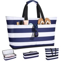Vewaci Beach Bag with Detachable Cooler, 54L Large Beach Bags Waterproof Sandproof for Women Beach Tote Pool Bag with Zipper for Family, Travel Vacation Essentials (Navy Blue)