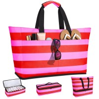 Vewaci Beach Bag with Detachable Cooler, 54L Large Beach Bags Waterproof Sandproof for Women, Beach Tote Pool Bag with Zipper for Family (Pink)