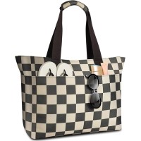 Vewaci 35L Large Beach Bag, Waterproof Sandproof Beach Bags for Women, Beach Tote Pool Bag with Zipper Wet Compartment for Beach, Gym, Daily Commuting, Travel Vacation Essentials (Checkered)