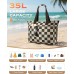 Vewaci 35L Large Beach Bag, Waterproof Sandproof Beach Bags for Women, Beach Tote Pool Bag with Zipper Wet Compartment for Beach, Gym, Daily Commuting, Travel Vacation Essentials (Checkered)