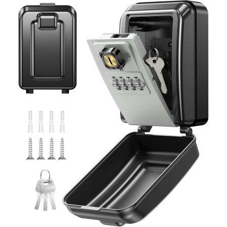 Vewaci Wall-Mounted Lock Box for Keys with Code, 4 Digits Combination Key Lock Box with Resettable Spare Key, Weatherproof & Large Capacity Key Safe Storage Lockbox for Home, Apartment, Office, Garage