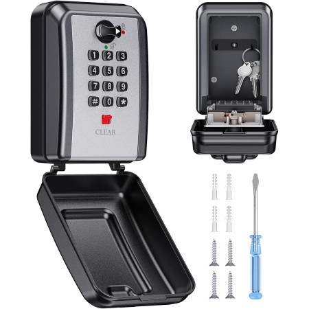 Vewaci Wall-Mounted Key Lock Box, 12 Digit Combination Lock Box for Keys with Resttable Code, Large Capacity & Weatherproof Outdoor Lockbox, Spare Key Safe Storage Lock Box for Home, Office, Garage